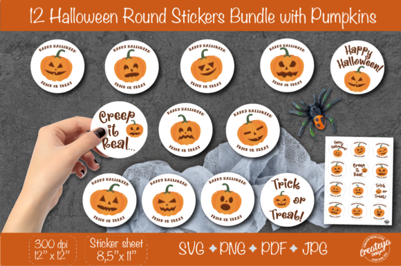 Halloween Stickers PNG. Round Stickers