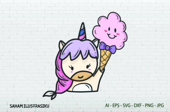 Unicorn, Cute Sticker - Ice Cream - Svg