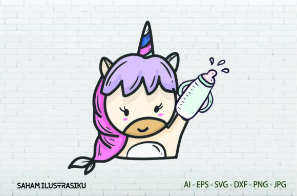 Unicorn, Cute Sticker - Mikk Bottle - Svg